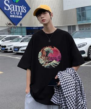 Hokusai Tiger Siyah Unisex Oversize T-shirt