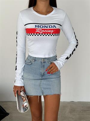 Honda Racing Beyaz Uzun Kollu Bluz Crop