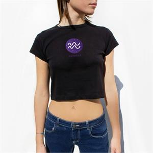 Horoscope Series Aquarius Baskılı Siyah Crop