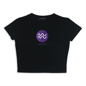 Horoscope Series Aquarius Baskılı Siyah Crop