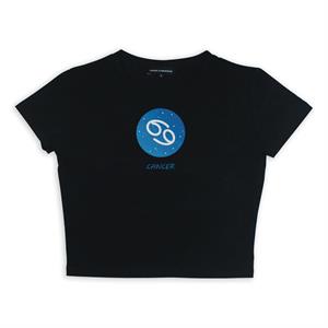 Horoscope Series Cancer Baskılı Siyah Crop