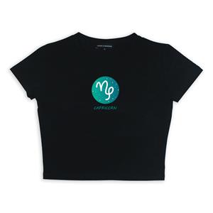 Horoscope Series Capricorn Baskılı Siyah Crop