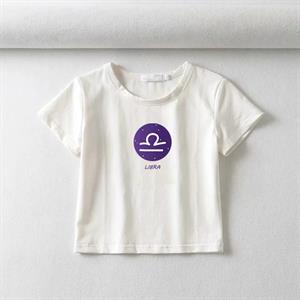 Horoscope Series Libra Baskılı Beyaz Crop