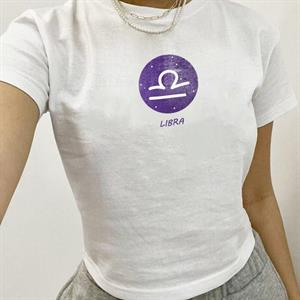 Horoscope Series Libra Baskılı Beyaz Crop