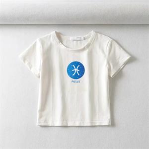 Horoscope Series Pisces Baskılı Beyaz Crop