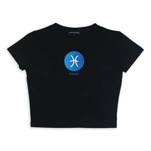 Horoscope Series Pisces Baskılı Siyah Crop