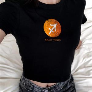 Horoscope Series Sagittarius Baskılı Siyah Crop