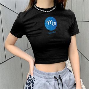 Horoscope Series Scorpio Baskılı Siyah Crop