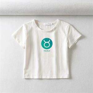 Horoscope Series Taurus Baskılı Beyaz Crop