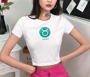 Horoscope Series Taurus Baskılı Beyaz Crop