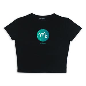 Horoscope Series Virgo Baskılı Siyah Crop