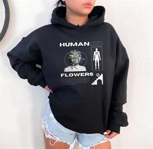 Human Flowers Siyah Unisex Kapüşonlu Oversize Sweatshirt Hoodie