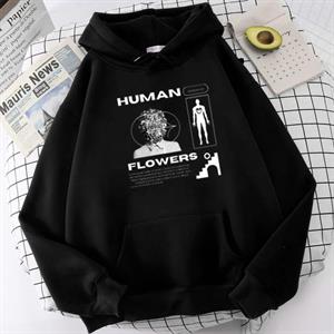 Human Flowers Siyah Unisex Kapüşonlu Oversize Sweatshirt Hoodie