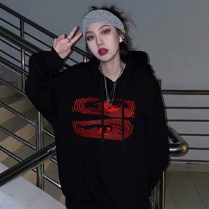 Hypnosis Eyes Baskılı Siyah Unisex Oversize Kapüşonlu Sweatshirt
