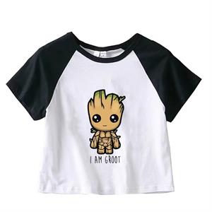 I Am Groot Baskılı Reglan Kol Beyaz Crop