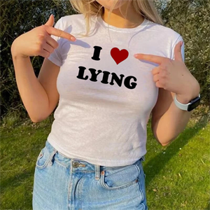 I Love Lying Baskılı Beyaz Crop