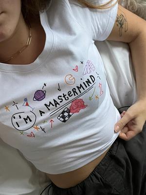 Im A Mastermind Baskılı Beyaz Crop