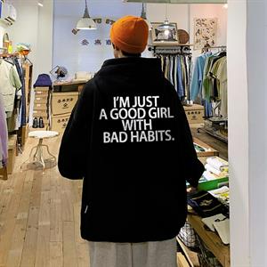 Im Just A Good Girl With Bad Habits Baskılı Unisex Oversize Hoodie