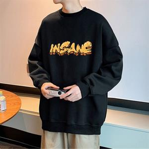 Insane Baskılı Siyah Unisex Oversize Bisiklet Yaka Sweatshirt