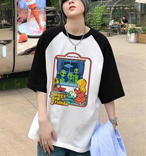 Jennys New Friends Baskılı Reglan Kol Beyaz Unisex Oversize T-shirt