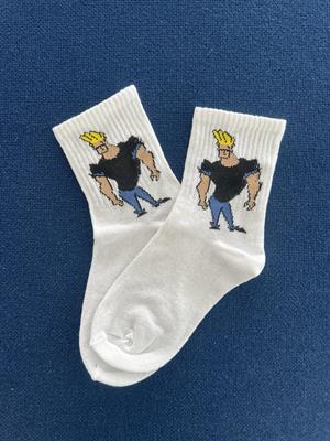 Johnny Bravo Unisex Beyaz Kolej Çorap