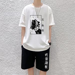 Jujutsu Kaisen Baskılı Unisex Oversize Beyaz T-shirt & Şort İkili Takım