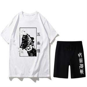 Jujutsu Kaisen Baskılı Unisex Oversize Beyaz T-shirt & Şort İkili Takım