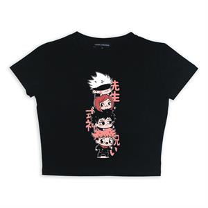 Jujutsu Kaisen Characters Baskılı Siyah Crop