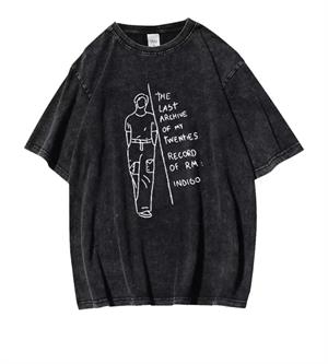 K-Pop Yıkamalı BTS RM INDIGO Distressed Oversize Vintage T-shirt