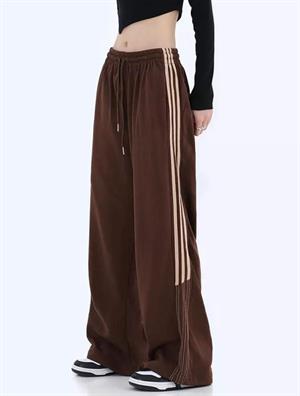 Kahverengi Three Lines Detail Wide Leg Tracksuit