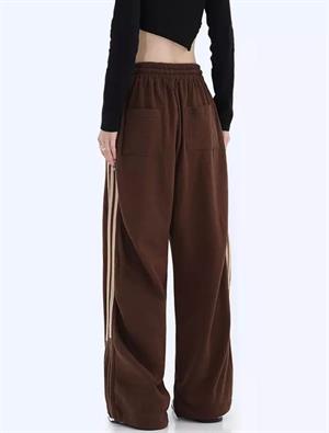 Kahverengi Three Lines Detail Wide Leg Tracksuit