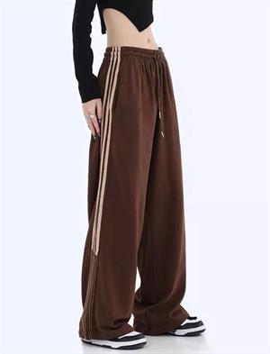 Kahverengi Three Lines Detail Wide Leg Tracksuit