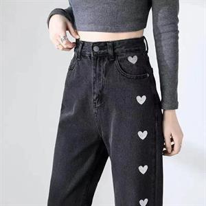 Kalp Naskış İşlemeli Streetwear Baggy Pantolon
