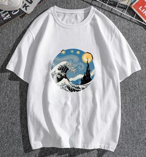 Kanagawa Oki Nami Ura Beyaz Unisex Oversize T-shirt