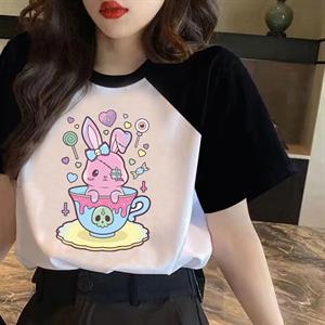 Kawaii Creepy Rabbit Baskılı Reglan Kol Beyaz Unisex Oversize T-shirt