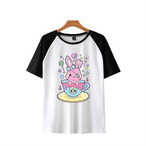 Kawaii Creepy Rabbit Baskılı Reglan Kol Beyaz Unisex Oversize T-shirt