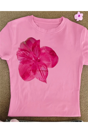 Kemer Boy Baby Tee Red Flowers Crop Bluz