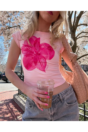 Kemer Boy Baby Tee Red Flowers Crop Bluz