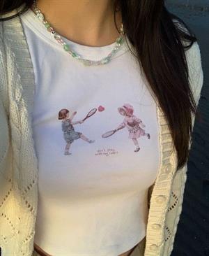 Kemer Boy Dont Play My Friend Detail  Baskılı Crop Bluz