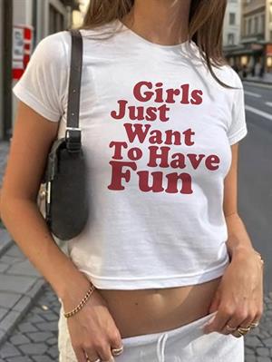 Kemer Boy Slogan Baskılı Crop Bluz