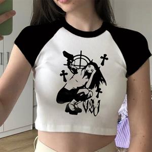 Killer Devil Girl Baskılı Reglan Kol Beyaz Crop