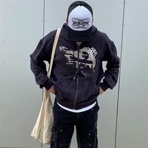 Killer Girl Vicinity Baskılı Baskılı Oversize Fermuarlı Siyah Unisex Kapüşonlu Hırka