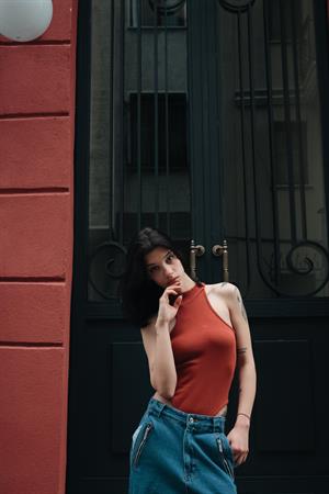 Kiremit Basic Fitilli Detail Crop Bluz