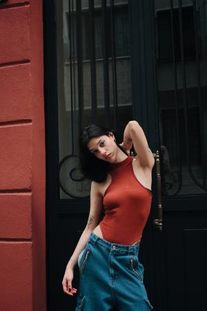 Kiremit Basic Fitilli Detail Crop Bluz