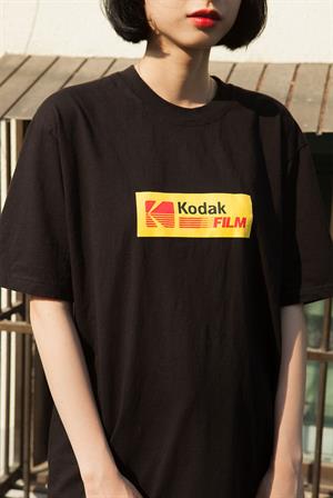 Kodak Baskılı Siyah Unisex Oversize T-shirt