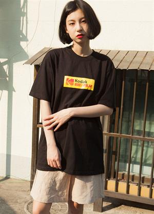 Kodak Baskılı Siyah Unisex Oversize T-shirt