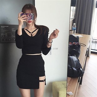 Korean Style Siyah Micro Mini Etek