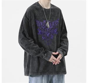 Korn Winged Symbol Baskılı Yıkamalı Vintage Unisex Oversize Bisiklet Yaka Sweatshirt