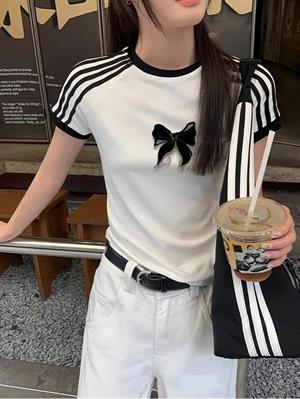 Toptan Kurdela Baskılı Şeritli Bluz Body Crop