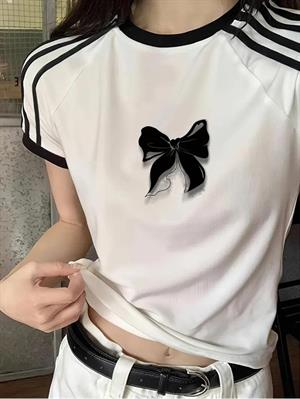 Toptan Kurdela Baskılı Şeritli Bluz Body Crop